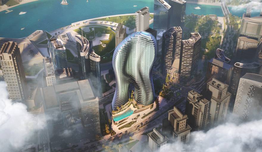 Modern Business Bay Office tower overlooking Dubai Canal